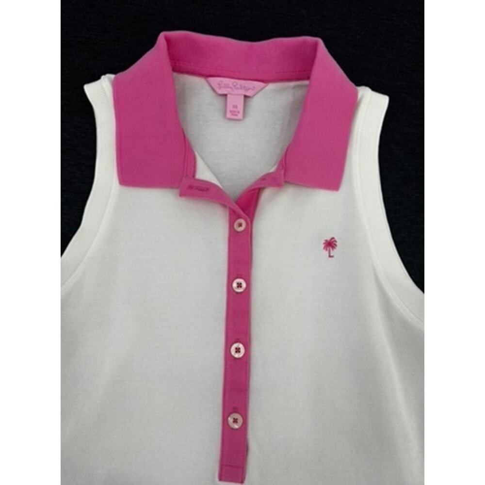 Lilly Pulitzer Sleeveless Polo Golf Top Size XS White Pink Collar